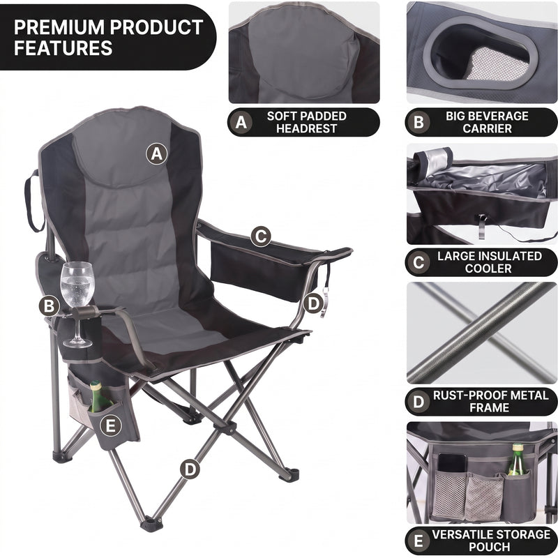 Oversized Portable Camping Chair with Lumbar Support & Cooler Bag - 5