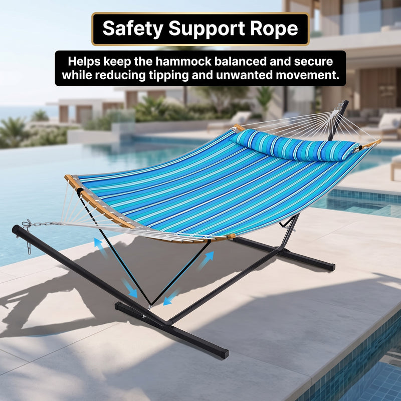 2-Person Outdoor & Indoor Hammock with Adjustable Height, Pillow & Stand – Portable, Sturdy, Colorful - 5
