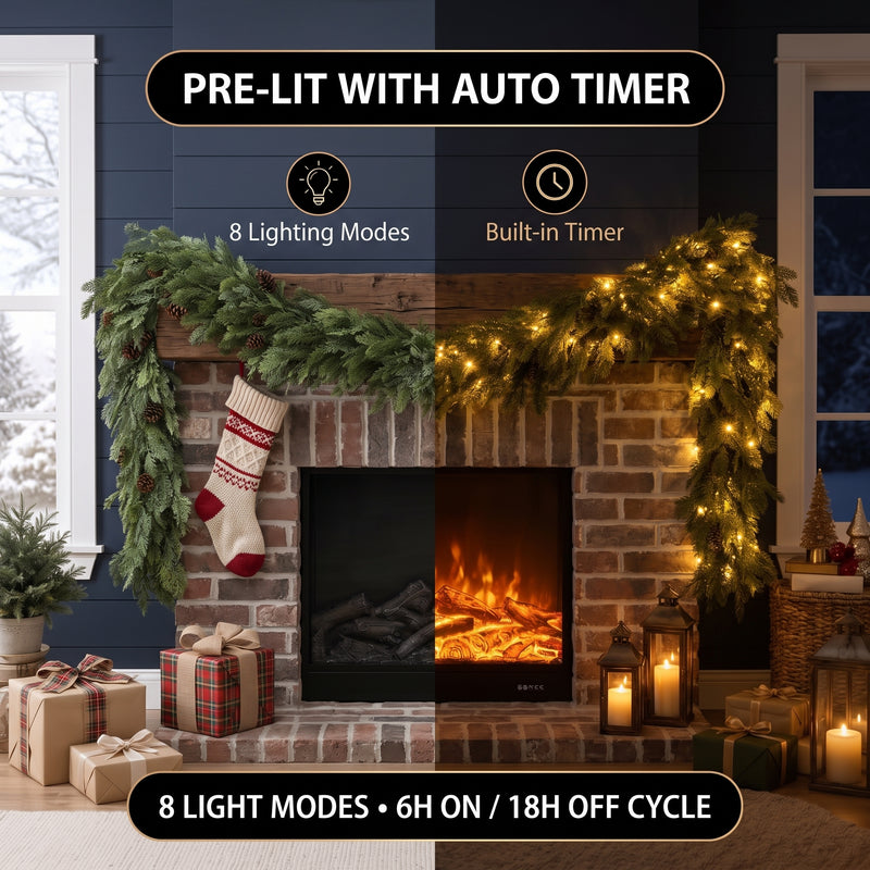 CHRISTMAS GARLAND WITH LIGHTS – PRE-LIT HOLIDAY GREENERY - 5
