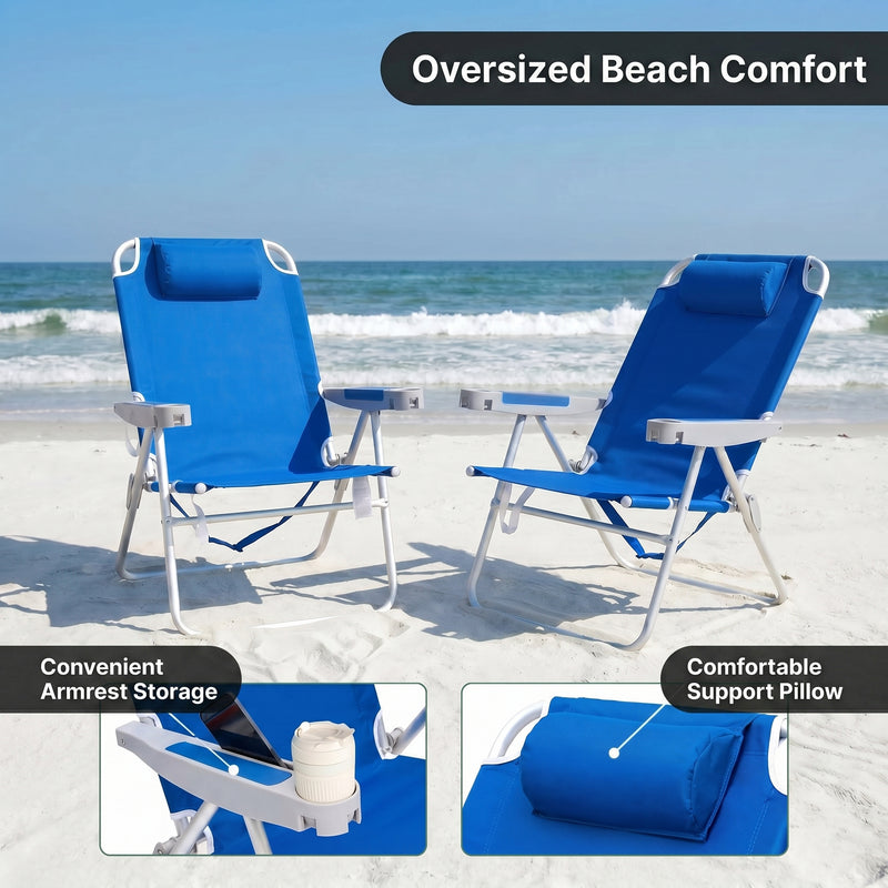 17" Big & Tall Oversized Beach Chairs 2-Pack – Heavy Duty Folding Outdoor Seating - 5