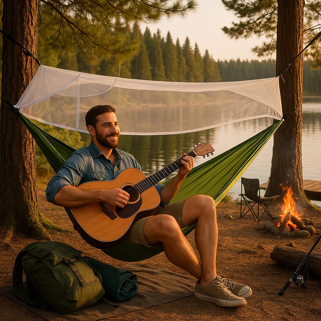 Double Camping Hammock with Mosquito Net - 2 Person Lightweight Parachute Nylon Hammock for Outdoor Travel, Backpacking & Camping - 450lb Weight Capacity