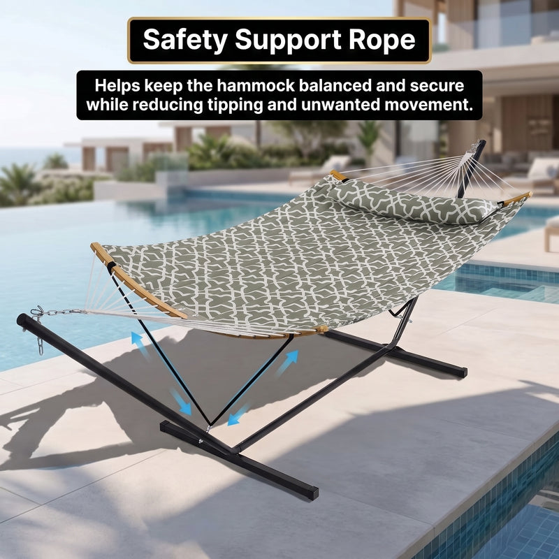 2-Person Outdoor & Indoor Hammock with Adjustable Height, Pillow & Stand – Portable, Sturdy, Colorful - 5