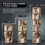 Rotating Bookshelf Tower – 360° Spinning Bookcase | 5 & 6-Tier, Solid Wood & MDF - 5