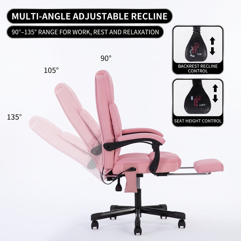 Executive Massage Office Chair with Heated Lumbar, Reclining Backrest & Extendable Footrest - 5