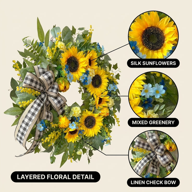 SUNFLOWER WREATH FOR FRONT DOOR – SUMMER FLORAL PORCH DÉCOR - 5