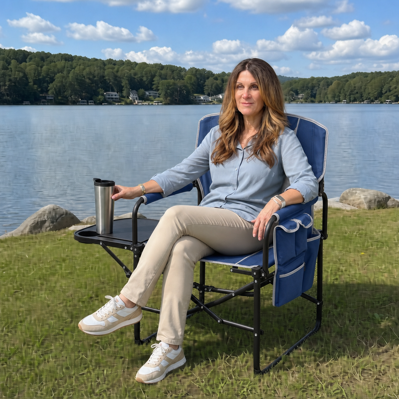 Camping Directors Chair, Heavy Duty,Oversized Portable Folding Chair with Side Table, Pocket for Beach, Fishing,Trip,Picnic,Lawn Blue - 5