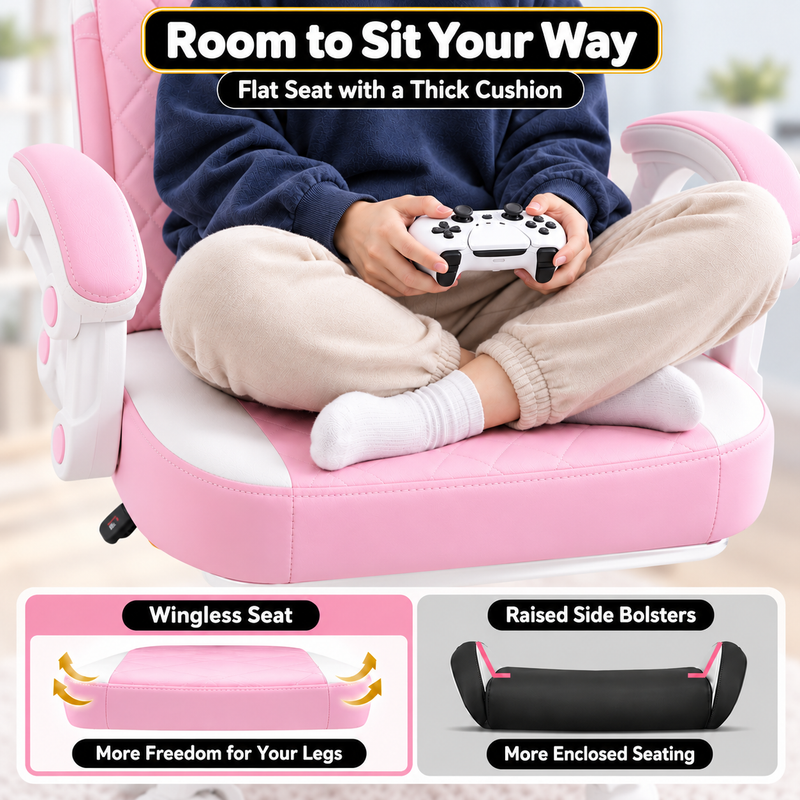 Pink Gaming Chairs – High-Back Reclining Styles with Footrest & Lumbar Support - 5