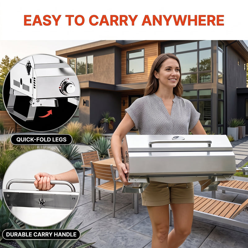 PORTABLE STAINLESS STEEL TABLETOP PROPANE GRILL – 2 & 3 BURNER OUTDOOR BBQ OPTIONS - 5
