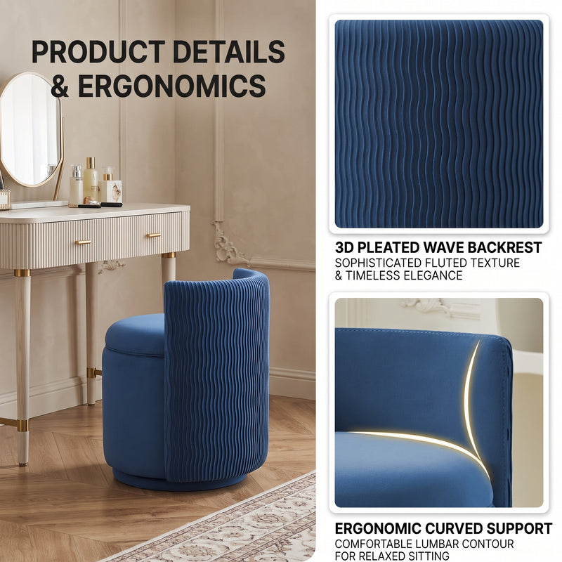 VANITY CHAIR WITH STORAGE – 360° SWIVEL VELVET SEAT - 5