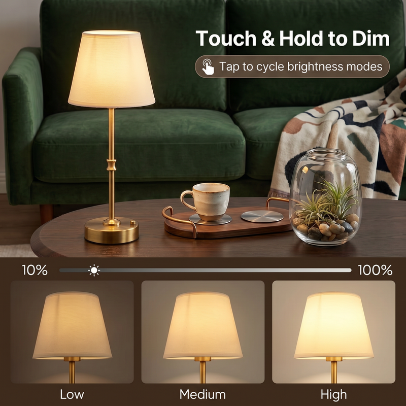 Cordless Rechargeable Table Lamp with Fabric Shade – Dimmable LED Desk Lamp - 5