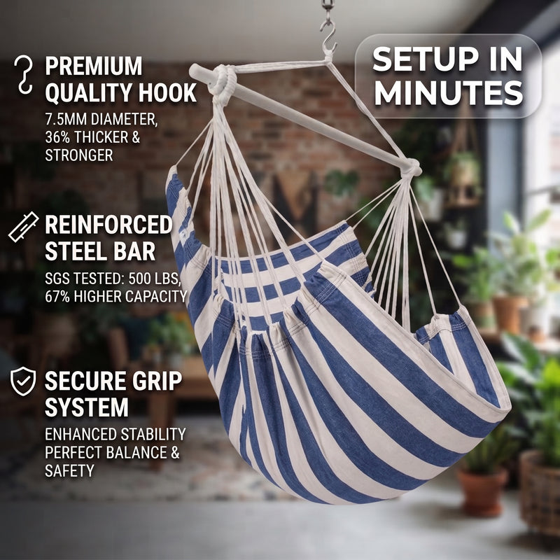 Premium Cotton Hanging Hammock Chair for Indoor & Outdoor Relaxation - 5