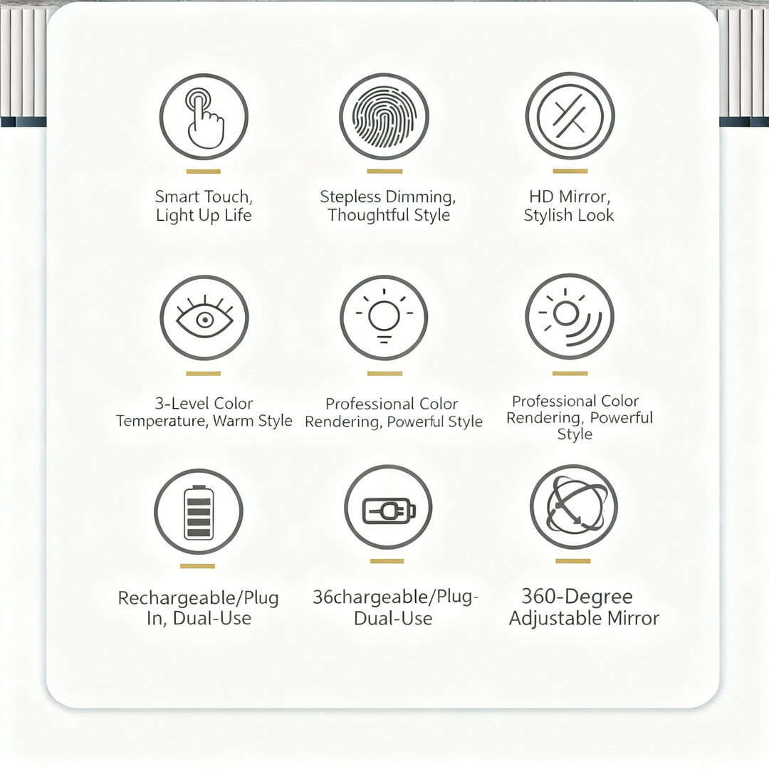 Metal Desktop Makeup Mirror  3-Level LED Lighted Vanity Mirror  Adjustable Rotating Makeup Mirror for Clear Imaging