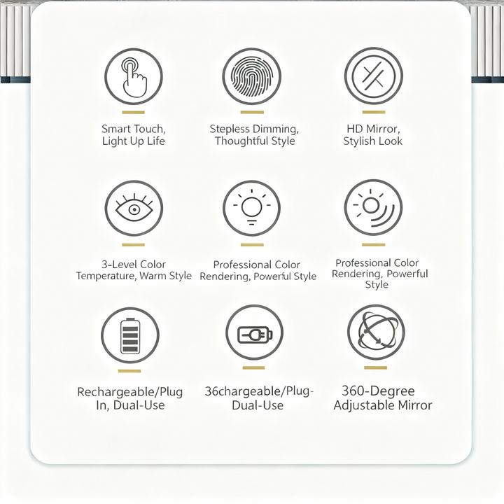 Metal Desktop Makeup Mirror  3-Level LED Lighted Vanity Mirror  Adjustable Rotating Makeup Mirror for Clear Imaging