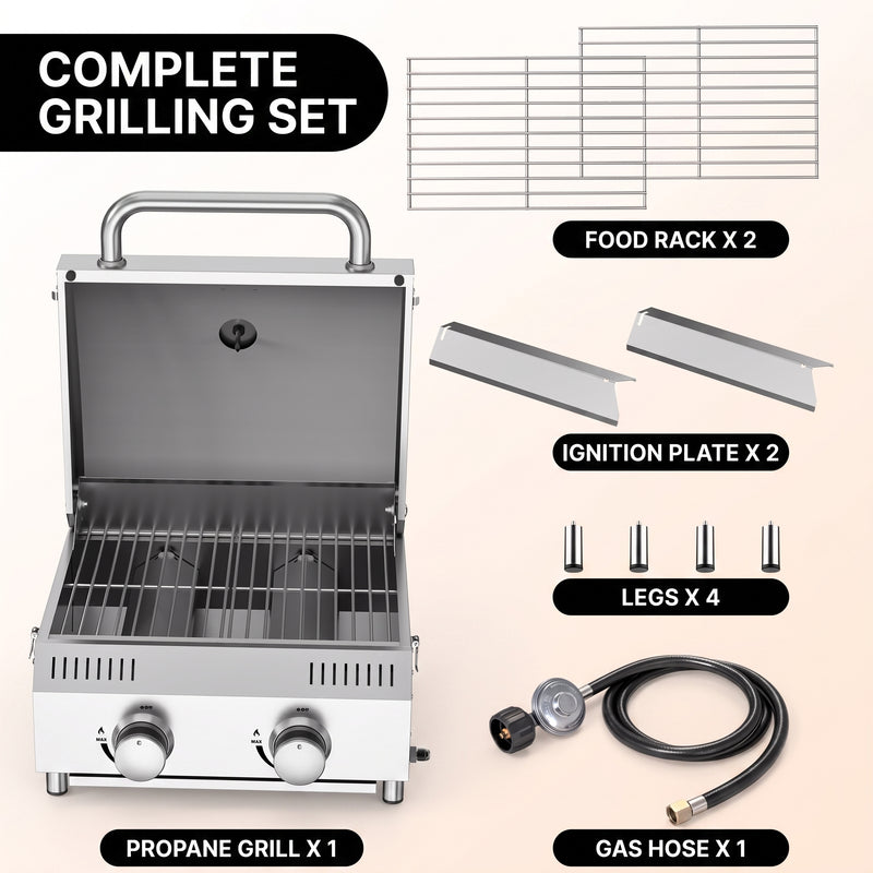 PORTABLE STAINLESS STEEL TABLETOP PROPANE GRILL – 2 & 3 BURNER OUTDOOR BBQ OPTIONS - 5