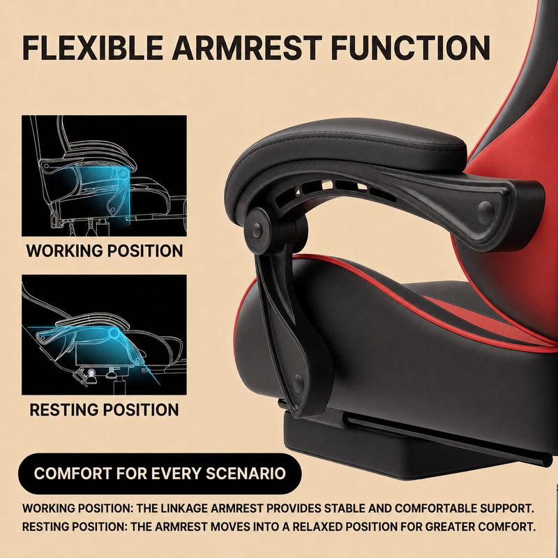 GAMING CHAIR WITH FOOTREST – LUMBAR SUPPORT & 360° SWIVEL - 5