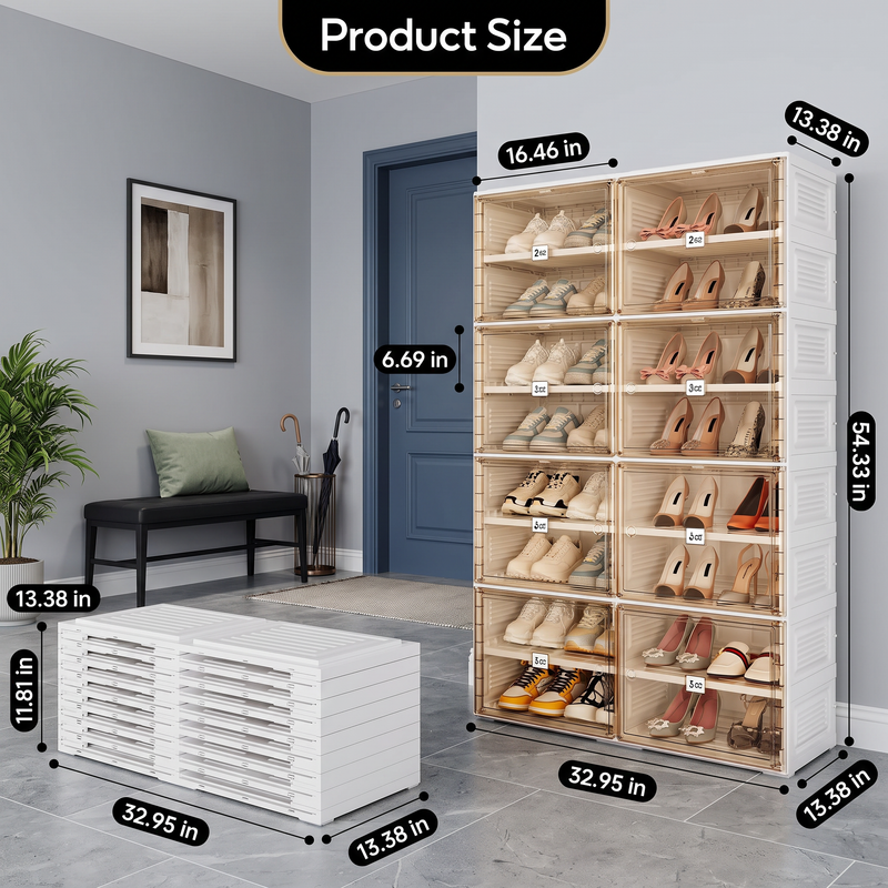 Foldable Shoe Cabinet with Doors – Slim Entryway Shoe Storage Organizer - 5