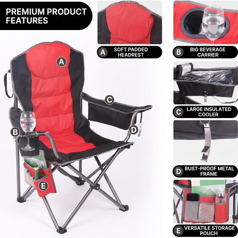 Oversized Portable Camping Chair with Lumbar Support & Cooler Bag - 5