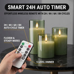 Flameless Candles with Remote & Timer – Glass Pillar Set of 3 - 5