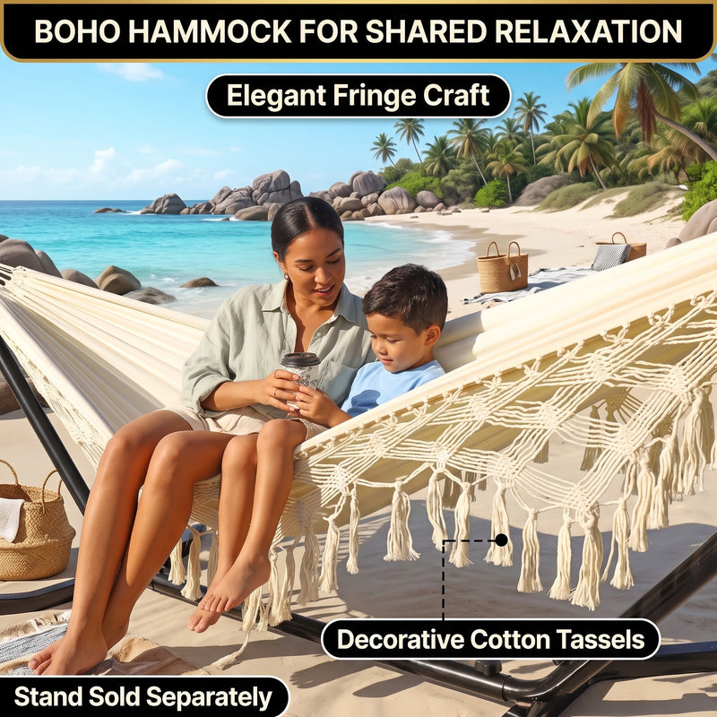 Boho Macrame Double Hammock Swing with Tassels – 2 Person Hanging Chair for Indoor & Outdoor Relaxation - 5