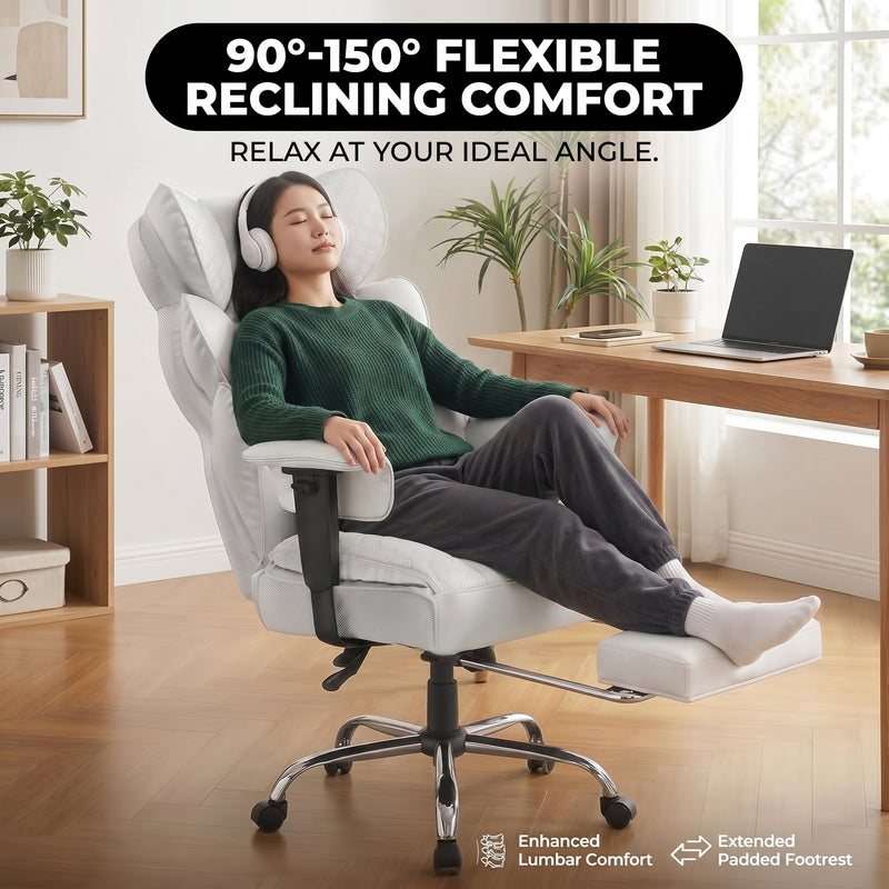 Big & Tall Office Chair with Footrest – Reclining Ergonomic Executive Chair, Wide Memory-Foam Seat, Adjustable Height - 5
