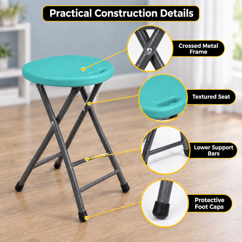 Folding Stool with Metal Frame – Indoor & Outdoor Seating - 5