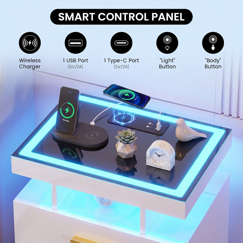 NIGHTSTAND WITH CHARGING STATION – LED, USB-C & DRAWERS - 5