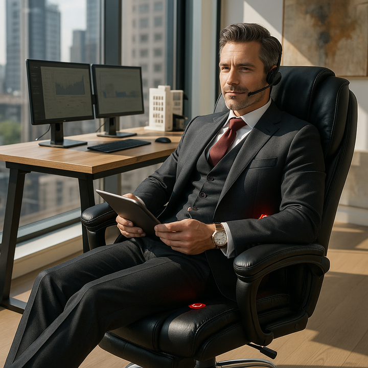 Premium Massage Executive Office Chair - Ergonomic Chair with Heat Therapy, 6 Vibration Points, Retractable Footrest, Padded Armrests & 135° Reclining Backrest on Wheels