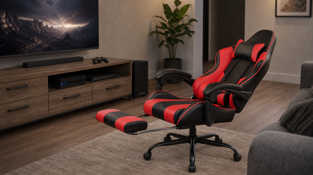 Reclining Gaming Chair with Footrest, Lumbar Support & 360° Swivel - fit and scale image 5