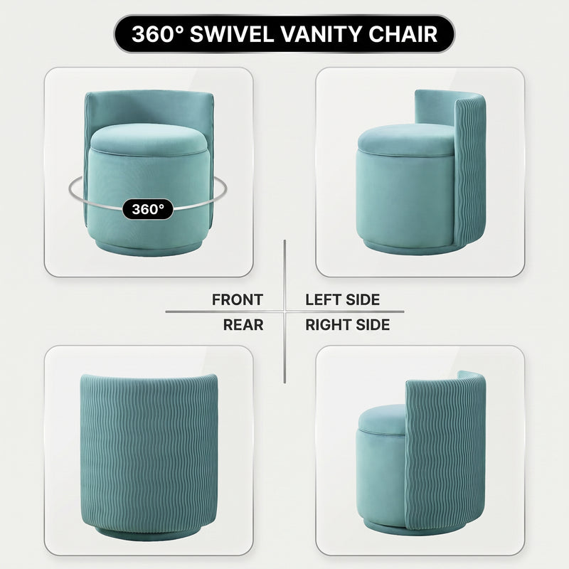 Swivel Accent Chair with Storage, 360 Degree Velvet Small Accent Chair, No Assembly Comfy Bedroom Chair for Living Room, Reading, Dressing Room - 5