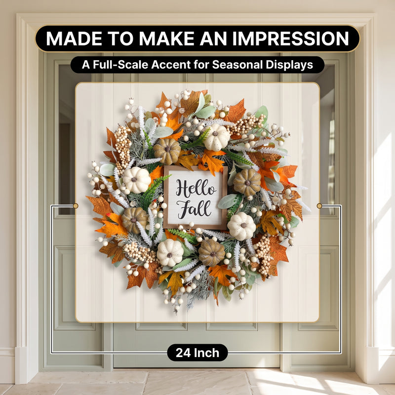 PUMPKIN WREATH FOR FRONT DOOR – FALL FARMHOUSE DÉCOR - 5