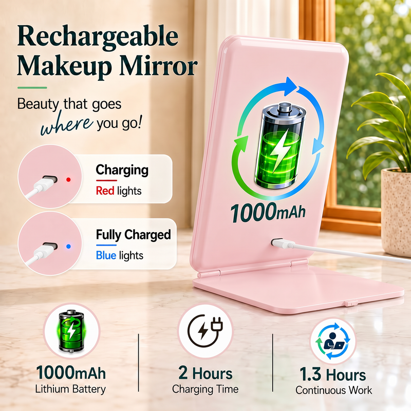 Portable LED Makeup Mirror – Rechargeable, Adjustable Brightness, Compact & Travel-Friendly - 5