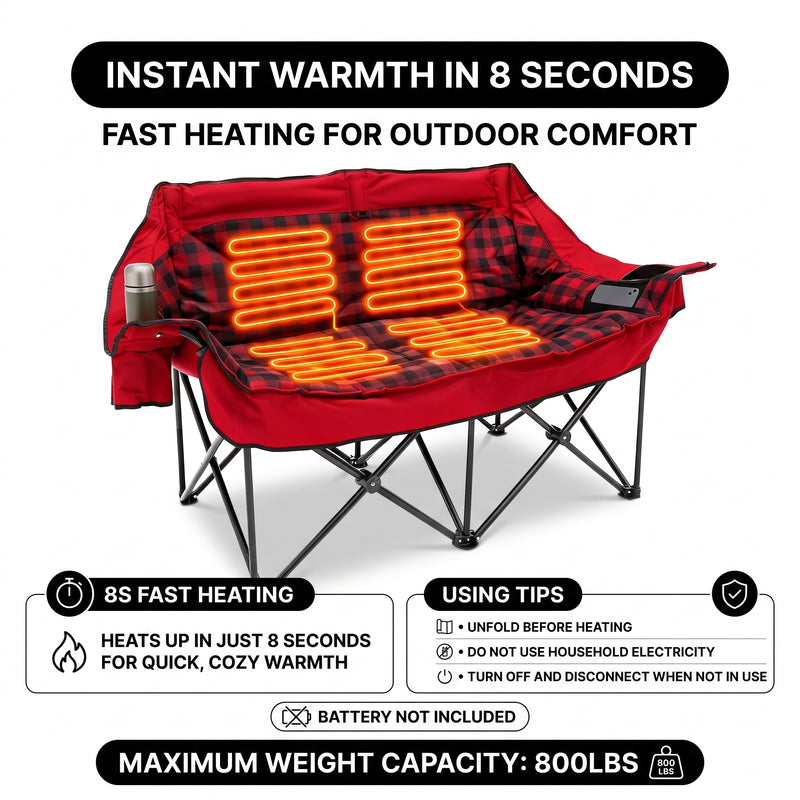 Heated Camping Chair for Adult Outdoor Activities - Portable Folding Heated Chair with 3 Adjustable Heat Levels, Heating Backrest Cushion Support 264LBS for Patio Camping (Battery Not Included) - 5