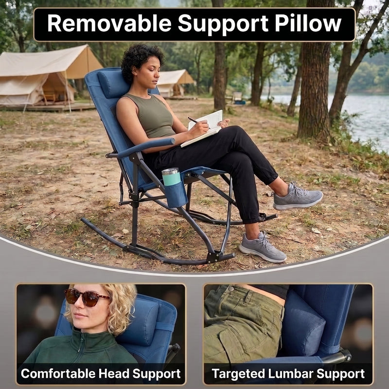 High Back Folding Rocking Camping Chair – Oversized Portable Outdoor Rocker with Cup Holder, Carry Bag & Heavy-Duty Steel Frame - 5