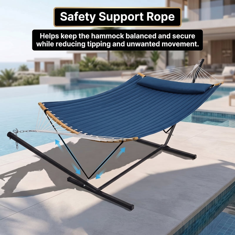 2-Person Outdoor & Indoor Hammock with Adjustable Height, Pillow & Stand – Portable, Sturdy, Colorful - 5