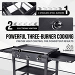 2 & 3 BURNER PORTABLE PROPANE FLAT TOP GRIDDLE – 20,000–45,000 BTU OUTDOOR GRIDDLE WITH SIDE SHELVES & CART - 5