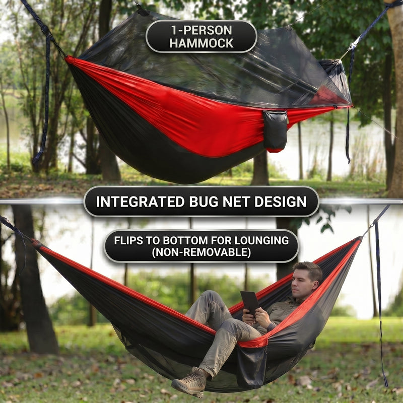 Over 600lbs Hammock, 1-2 person, Nylon with Mosquito Net - 5