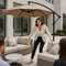 Premium 85" Solar-Powered Cantilever Patio Umbrella with LED Lighting in Elegant Tan