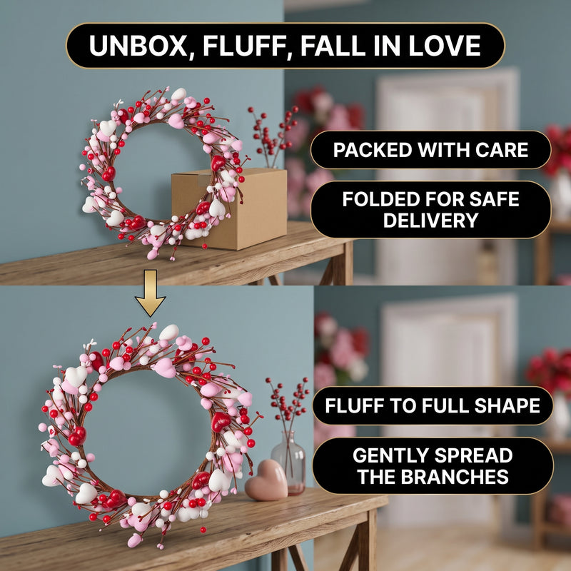 VALENTINE WREATHS FOR FRONT DOOR – HEART & BERRY FLORAL WREATH FOR VALENTINE’S DAY DÉCOR - 5