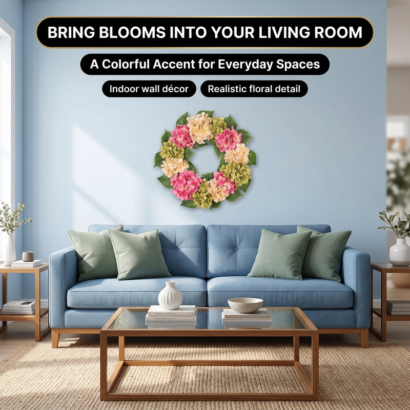 HYDRANGEA WREATH FOR FRONT DOOR – ARTIFICIAL FLORAL PORCH DÉCOR - 5