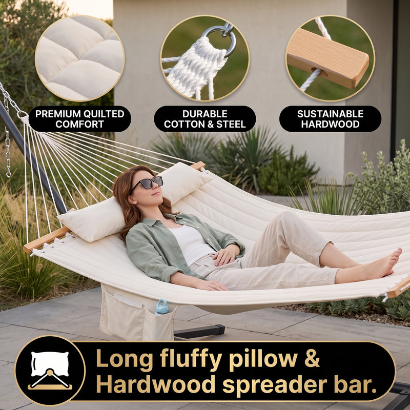 Outdoor Double Hammock with Stand for 2 – Heavy Duty Steel Frame, Pillow Included - 5