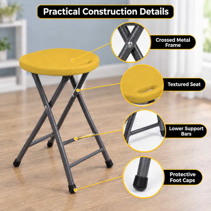 Folding Stool with Metal Frame – Indoor & Outdoor Seating - 5