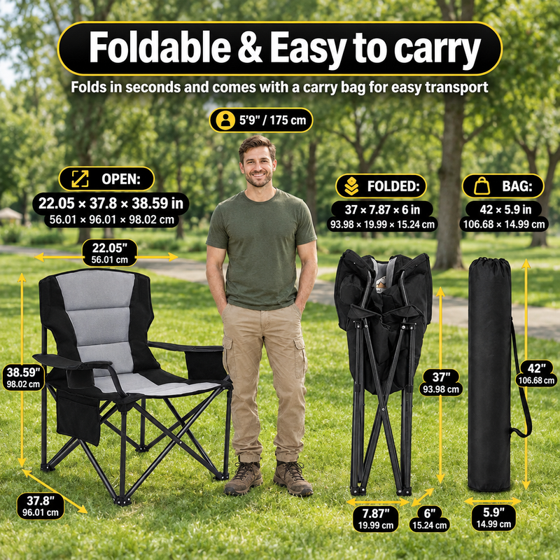 Heavy Duty Camping Chair with Cooler Storage – Single or Twin Pack - 5