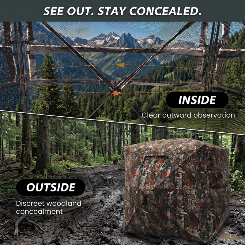 Hunting Blind with Floor Mat, 360 Degree See Through Ground Blind with Carrying Bag, 2/3/4 Person Pop Up Camouflage Tent Portable Concealed Shelter - 5