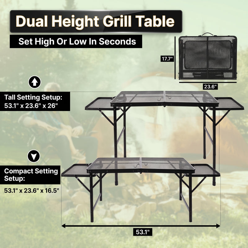 Foldable Camping Table Collapsible Picnic Aluminum Alloy Grill Stand - 5