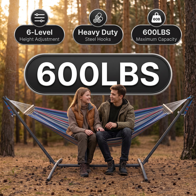 Double Hammock with Stand – Portable, Adjustable & 600lb Capacity for Indoor & Outdoor - 5