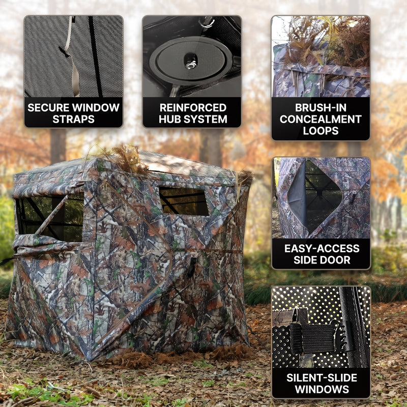 SucceBuy Hunting Blind, 270° & 360° See Through Ground Blind, 2-3 Person / 3-4 Person Pop Up Deer Blind for Hunting with Carrying Bag, Portable Tent - 5