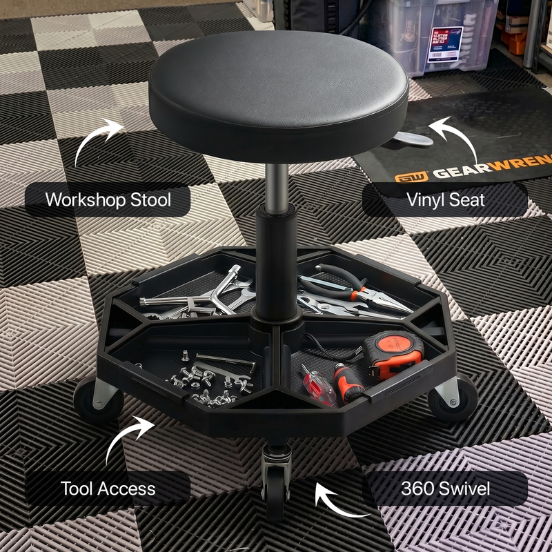 360° Swivel Pneumatic Mechanic Stool — 300–330 lbs Capacity, Padded Seat | Trufairs - 5