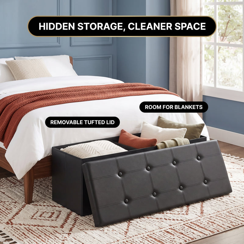 BENCH WITH STORAGE – FOLDING OTTOMAN WITH PADDED SEAT - 5