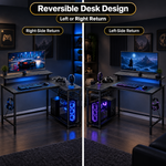 L-Shaped Gaming Desk with LED Lights & Power Outlets - 5  g