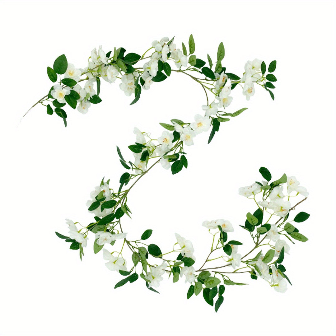 2 Pcs Artificial Cherry Blossom Flower Vine Hanging Cherry Blossom Flower Silk Garland Hanging Vines Faux Flowers For